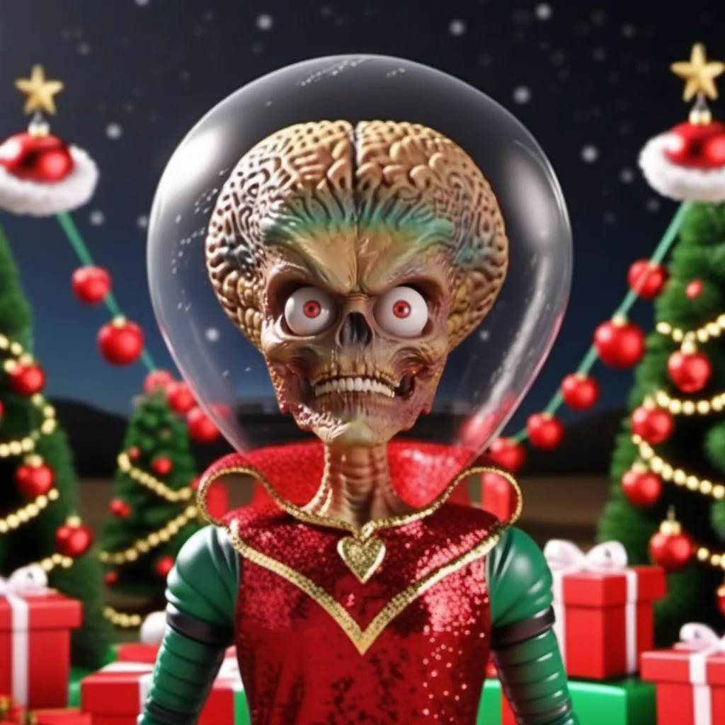 MarsAttack1024, an alien, ++((full body)), christmas scenery, garlands, gifts, christmas tree, features intricate detail, detailed eyes, highly detailed, photography, ultra sharp, film, bokeh, professional, 4k <lora:MarsAttack1024:0.7> <lora:add-detail-xl:2>