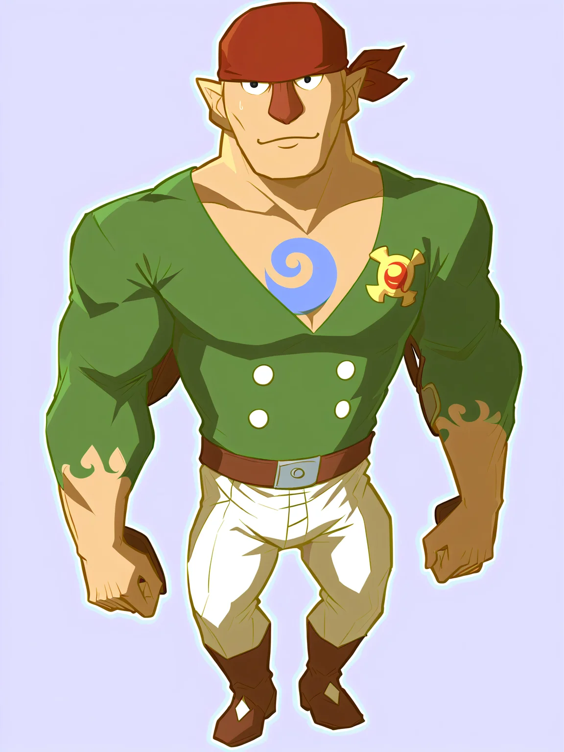 safe_pos, safe_pos, safe_pos, core_9, score_8_up, score_7_up, score_6_up,
Gonzo,muscle,full body,tattoo of a blue wave on his chest.,green plain shirt,blown belt,white pant,red plain bandana,black eye,wolfconf,no accessories
ocean background,
