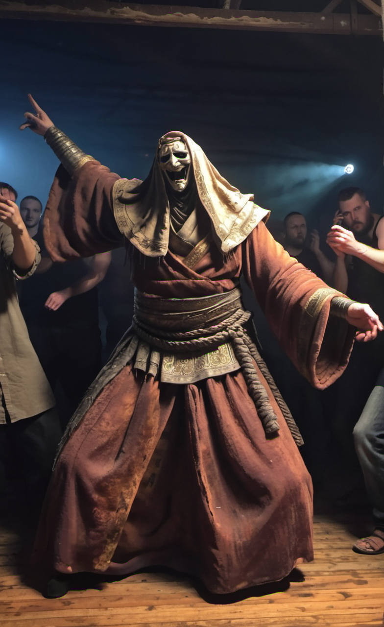 <lora:monk-000004:0.8>,crptedmonk,raving on the party,hardcore,dance,discolights,alcohol around,epic,mastepiece