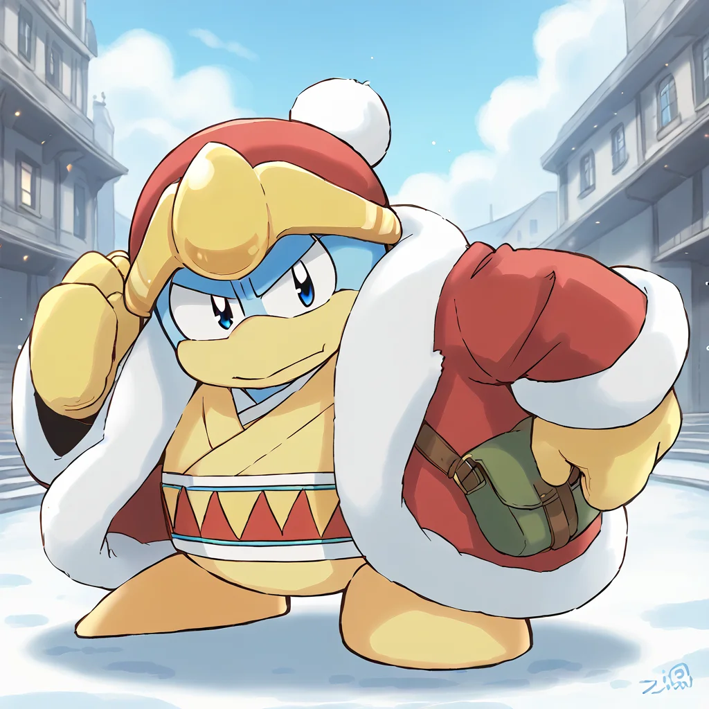 <lora:Dedede:1> blue eyes, hat, coat, no humans