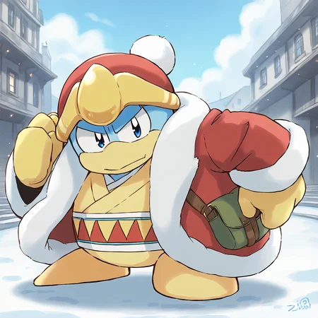 <lora:Dedede:1> blue eyes, hat, coat, no humans