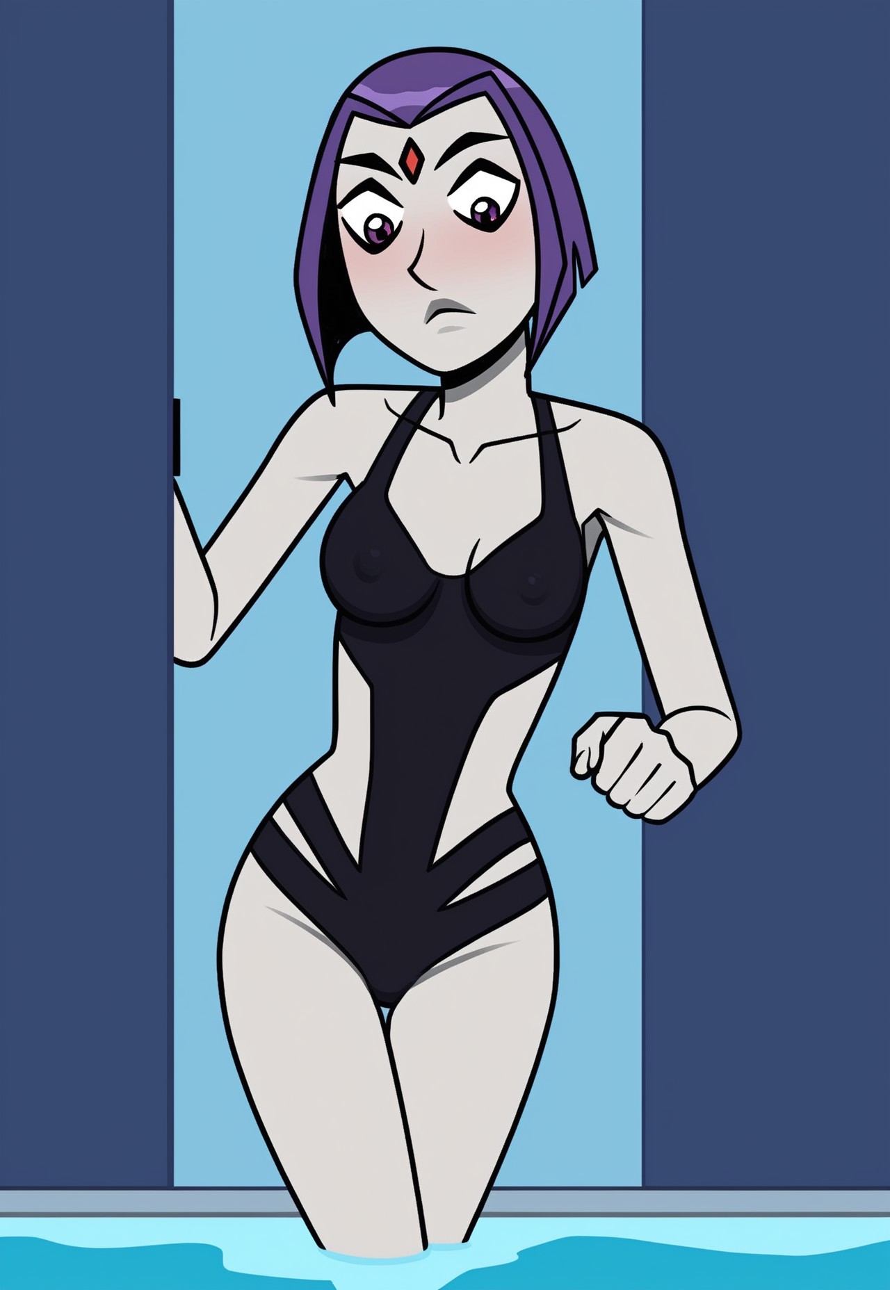 Inc Style, perfect anatomy, 1girl, solo, in-door pool, Raven Inc Roth, Swimsuit Inc Rav