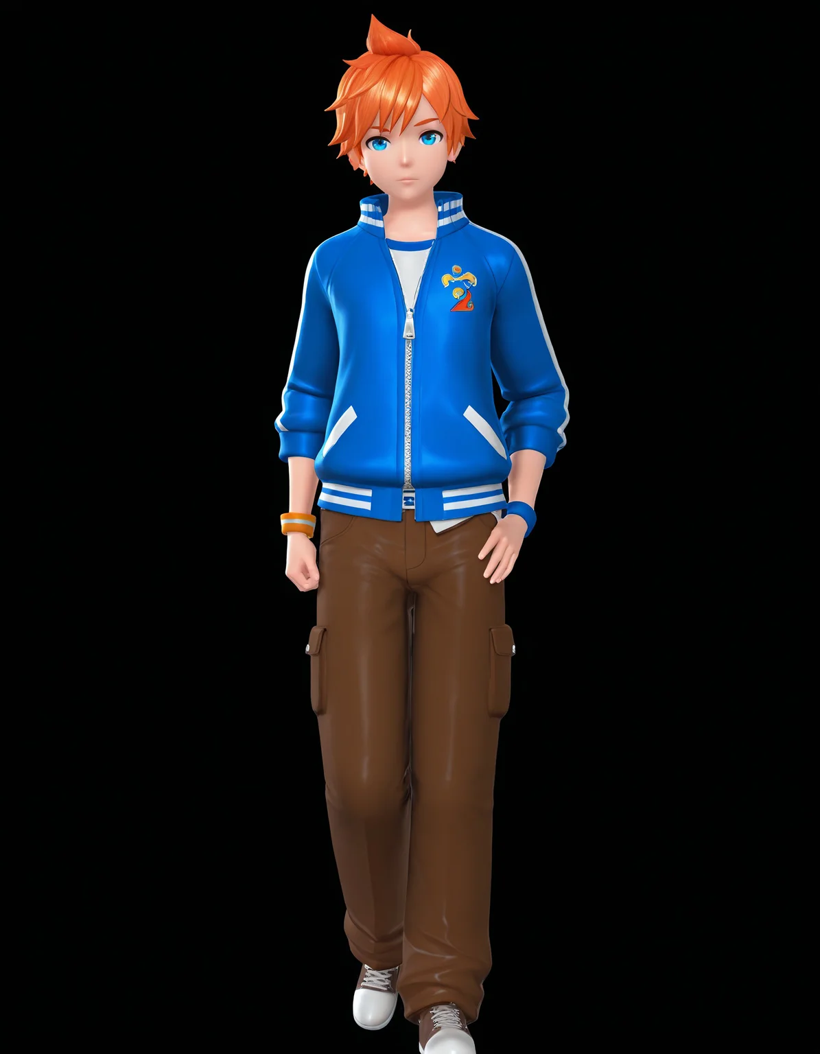 PD1va-Style, 3D style, 3D, 1male, solo, ginger, orange hair, blue eyes, blue jacket, brown pant, fullbody, looking at viewer, <lora:04b24d33-76d7-4791-b2e8-4900e6547b33:1.0>, <lora:4857275b-b3a3-44c1-b8b6-4c8c20534ddc:0.7>