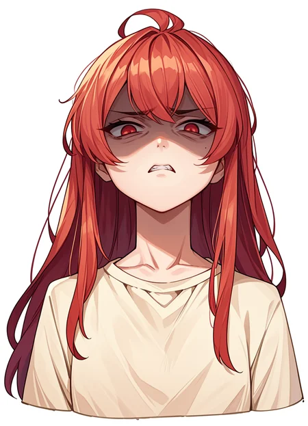 score_9,score_8_up,score_7_up,score_6_up, source_anime, <lora:disgusted_face_xl_goofy:1> disgusted face, solo, 1girl, looking at viewer, disgust, dress, upper body, white background , long hair, hair pulled back,shaded face,