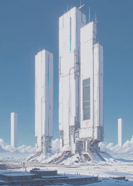 <lora:ck-Sci-Fi-Concepts:0.7>, in the style of ck-sfc, On a bright, crisp day, Artemis Station gleams in the winter sunlight. The massive white towers reflect the clear blue sky, their smooth surfaces catching rays of sunlight that bounce off the fresh snow covering the ground. The environment feels almost serene, with no wind, just a light dusting of snow gently falling from the sky. The snow at the base of the towers is untouched, forming pristine, sparkling blankets, while the top of each tower shimmers with a slight frost that has settled on the steel. The station's lights are a soft blue, contrasting gently with the whiteness of the structures. In the distance, other white towers fade toward the horizon, creating a sense of endlessness. The camera is positioned at eye level, allowing for a calm, picturesque view of the station. This setting conveys the stillness and purity of winter, with the brilliance of the white towers bathed in natural light.
<lora:ck-nc-luminal-genesis:0.8>
<lora:test2:0.8>
<lora:flux.1_lora_flyway_Epic-detail_v2:1>