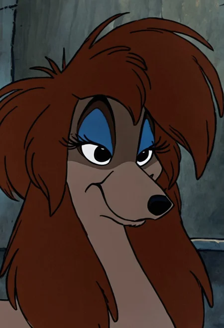 score_9, score_8_up, score_7_up
Rita, Saluki, Dog, Female Dog, feral, non-anthro, light-brown fur, Brown forelegs, Dark brown ears, dark brown hair, eyelashes, blue eyeshadow, black nose, black eyes, large eyes, cartoon, disney, Solo, 1girl, sitting smiling, eyes open
