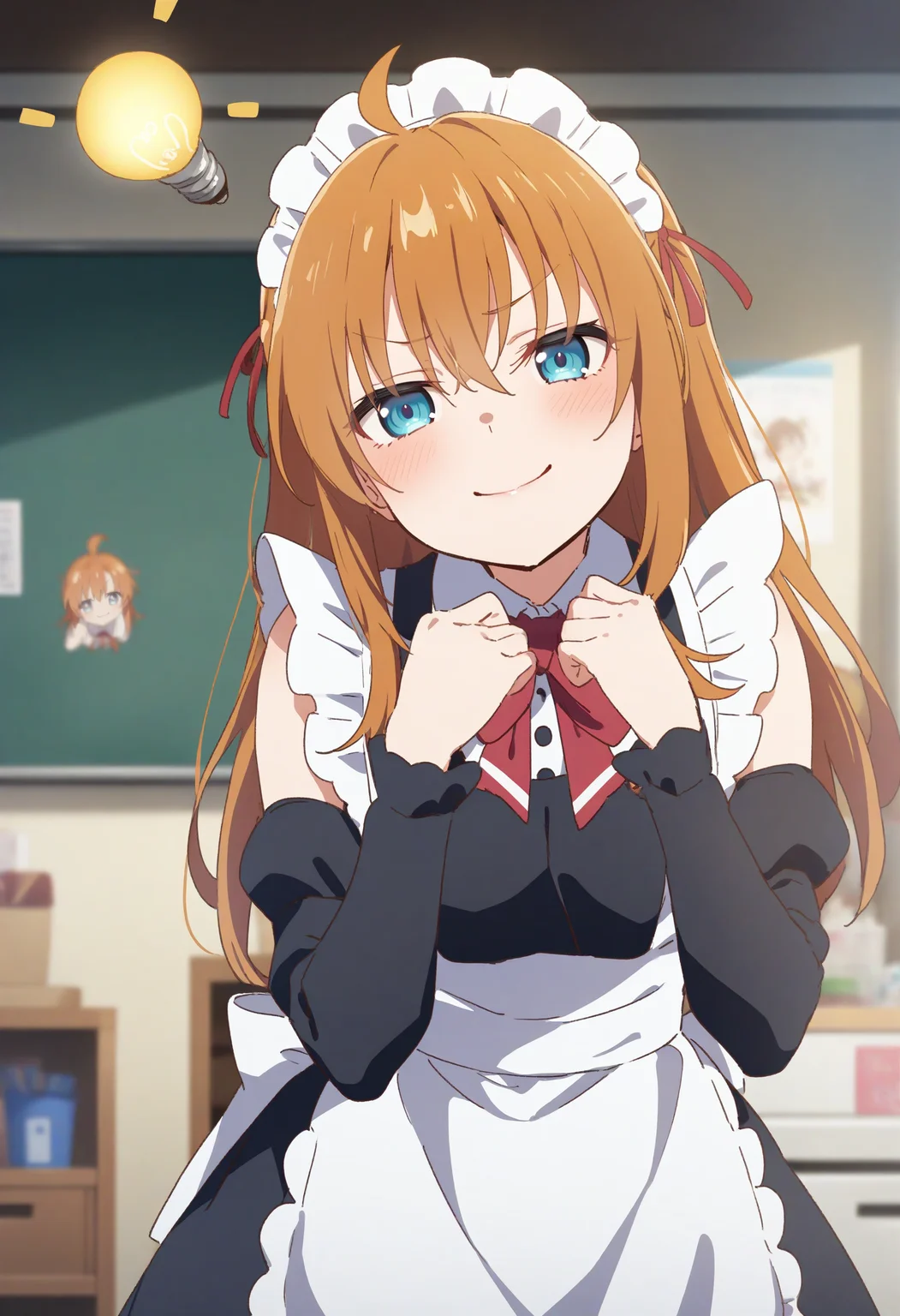 1girl,sincos, ningen mame, toosaka asagi,solo,medium breasts,20yo,maid,maid headdress,
Idea Light Bulb,<lora:Idealightbulb_XL_v1:0.8>
orange hair, silver eyes,smug face, art room, closed mouth, disheveled hair,,
best quality, very aesthetic, absurdres