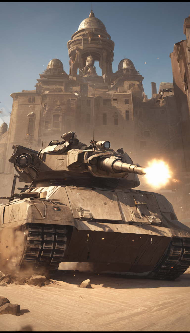 Cinematic scene, hero view, NOD tank, action pose, detailed background, masterpiece, best quality, high quality, absurdres <lora:command_and_conquer_xl_v2:1>