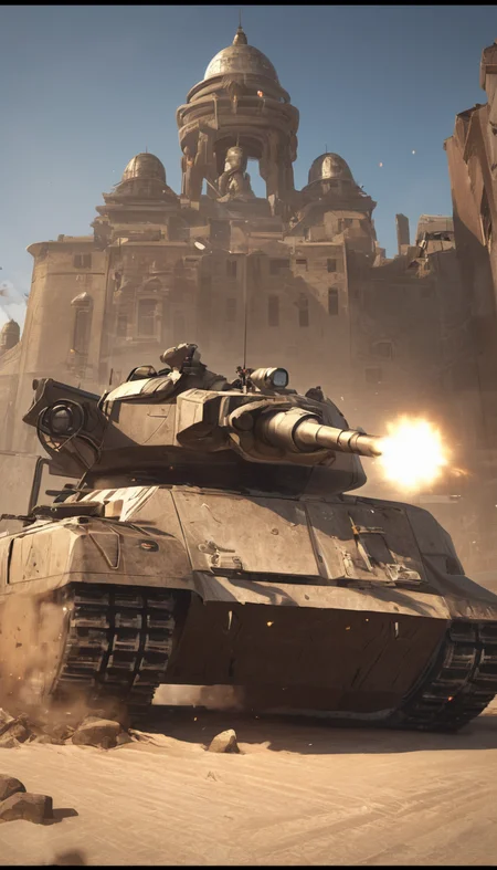 Cinematic scene, hero view, NOD tank, action pose, detailed background, masterpiece, best quality, high quality, absurdres <lora:command_and_conquer_xl_v2:1>