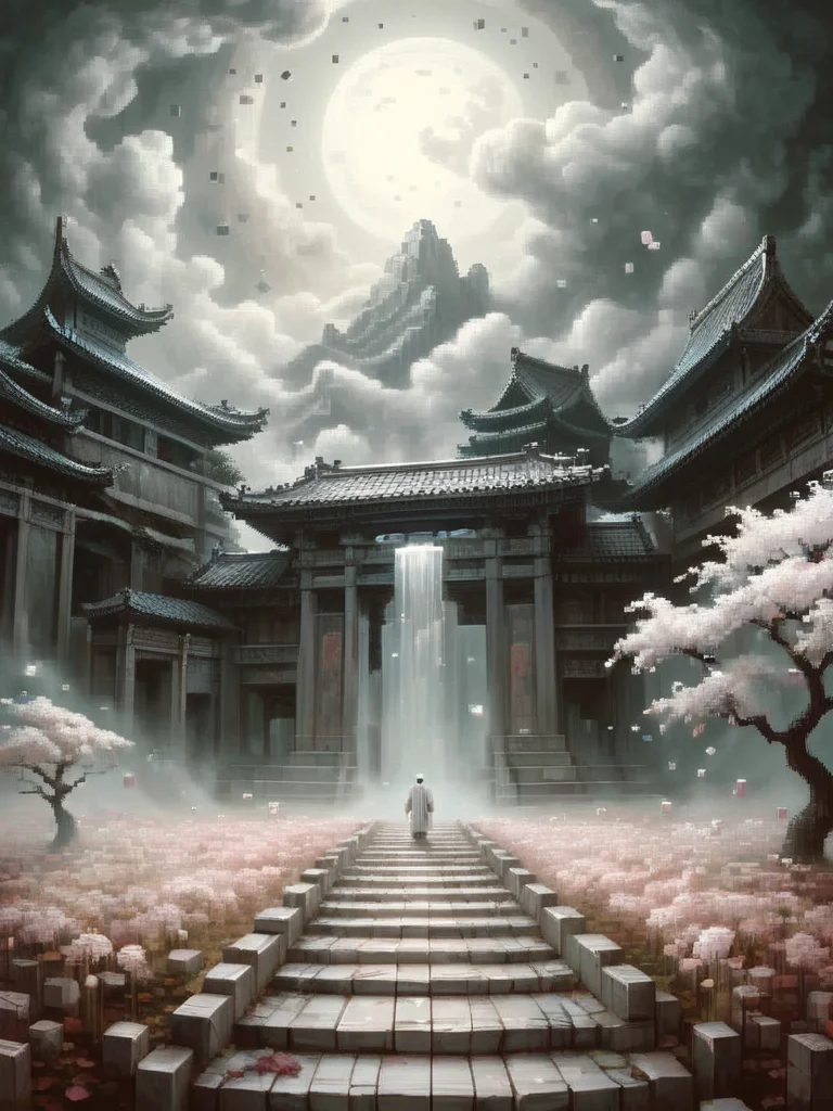 It was dark in the distance,but there was a soft light coming from the distance. The dense spiritual energy rippled,and the flowing clouds were like waves. This place was unusually sacred. Fallen flowers were colorful. Crystal petals fell from this place where holy light flowed. They carried a fragrant fragrance and bursts of vitality. Apart from this,pure white immortal qi spread out and surrounded the place. Shi Hao stood still. It was as if he had heard the sigh of a true immortal. It was as if he had experienced a hundred generations of reincarnation. It was as if he had seen the ancient changes of immortals. He remained still <lora:pxx4_v1_alpha:1> pixel art <lora:ral-3dcubes:1> ral-3dcubes