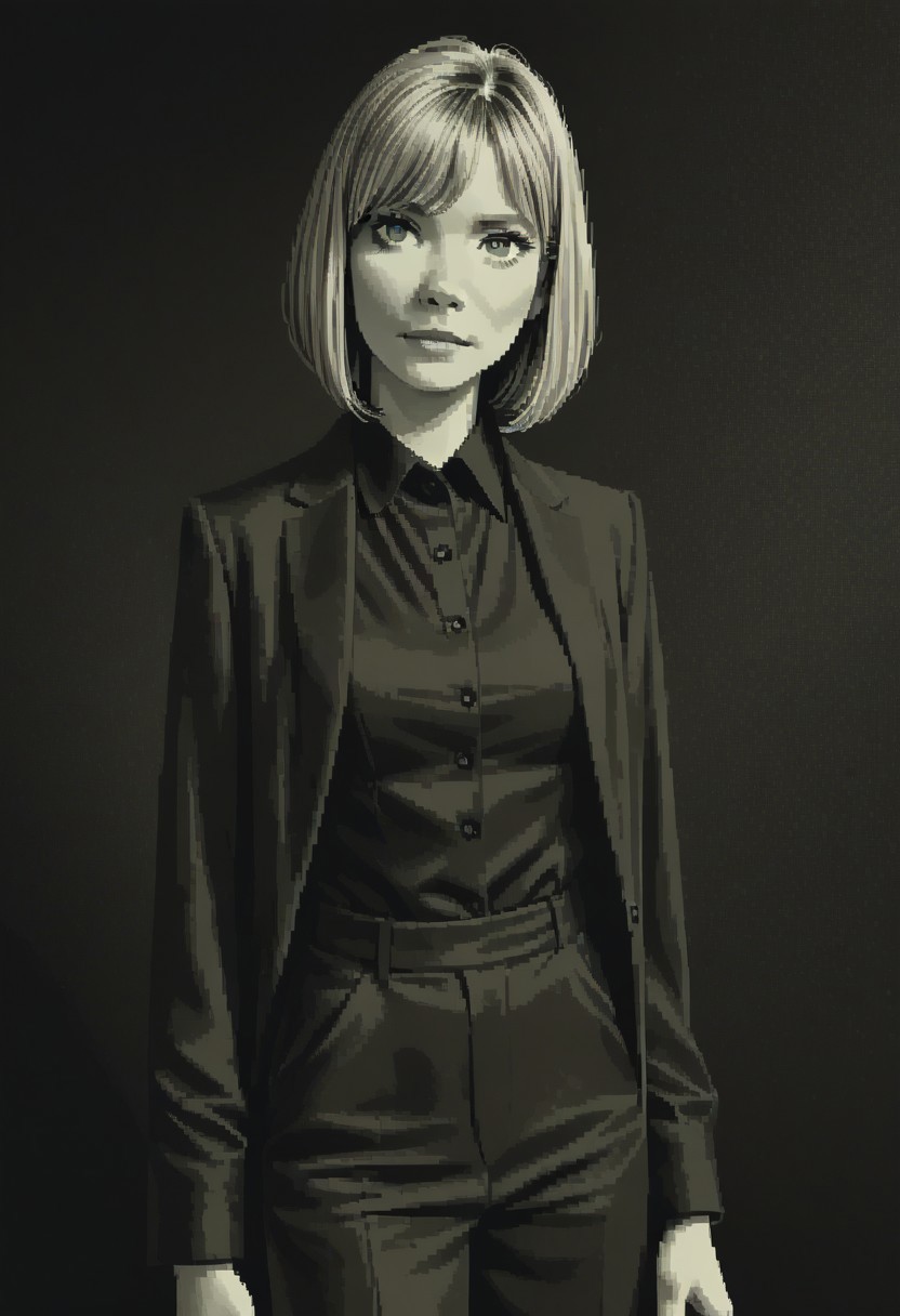 score_9, score_8_up, 
green theme, monochrome, pixel, source_anime, bold lines, flat colors,
very aesthetic, Expressiveh, belatricepamford, medium breasts, formal clothes, (skinny:0.3)