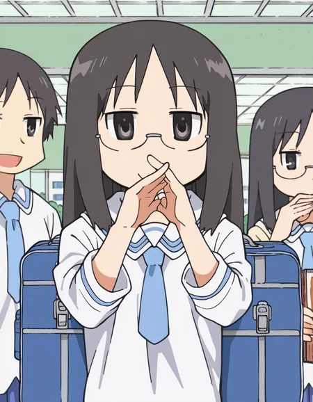 score_9, score_8_up, score_7_up, source_anime, <lora:mai-minakami-s1-ponyxl-lora-nochekaiser:1>, mai minakami, long hair, black hair, glasses, black eyes,, skirt, school uniform, necktie, tokisadame school uniform, airport, waiting area, suitcase, flight delayed, passengers, reading book, smile, <lora:ojou-sama-pose-ponyxl-lora-nochekaiser:1>, ojou-sama pose, laughing, smug, hand to own mouth, open mouth,, looking at viewer, solo,, dutch angle, cowboy shot