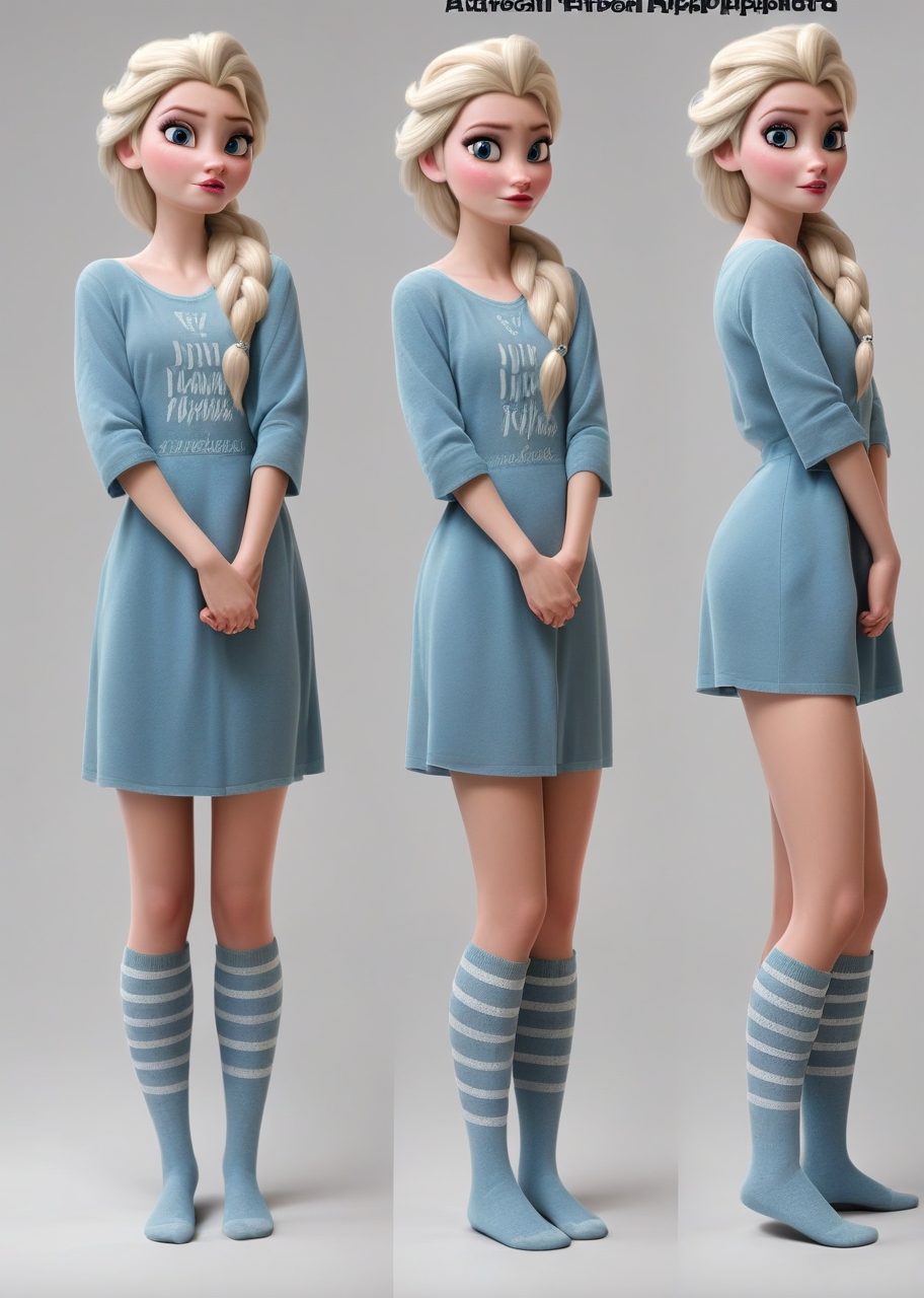princess Elsa,, <lora:princess_pony_v1:0.5> 1girl knee socks <lora:AA_Ads_Only:.9> 445l34z3mult1, multiple views, , american apparel,, score_9, score_8_up, score_7_up, score_6, score_5, score_4,