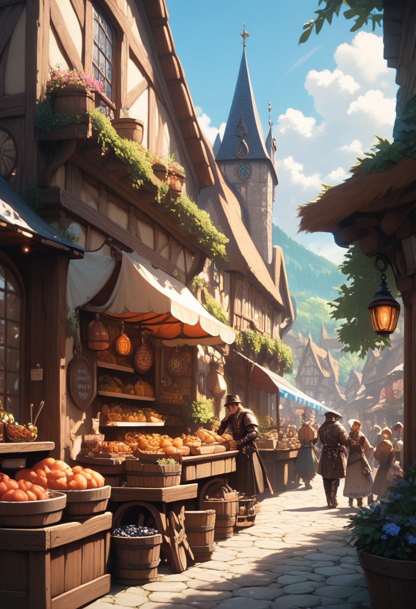 score_9, score_8_up, score_7_up, detailed, medieval village, market