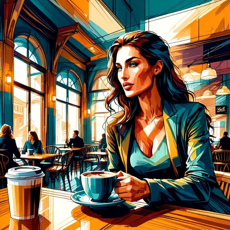 InkBlast, a woman having a cup of coffee at the cafe