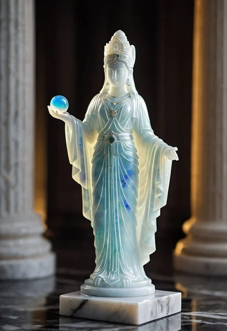 Fujifilm XT3, Sony A7 IV, (award winning photography) a marble simple stylized ishtar (figurine) made of opal (Kintsugi: 0.89) set on a pedestal in temple, glistening. in the background beautiful pillars, divine (iridescent: 0.79), opalescent textures, volumetric light, ethereal, sparkling, studio photo, highly detailed, sharp focus (highest quality: 1.39) (highest coherency: 1.39) (award winning photography), highly detailed photography, (muted colors, cinematic, dim colors, soothing tones:1.2), vibrant, insanely detailed, hyperdetailed, (dark shot:1.2), (vsco:0.3), (intricate details:0.9), (hdr, hyperdetailed:1.2) (vignette), sss, raw photo, fijifilm, kodak, cinematic film grain