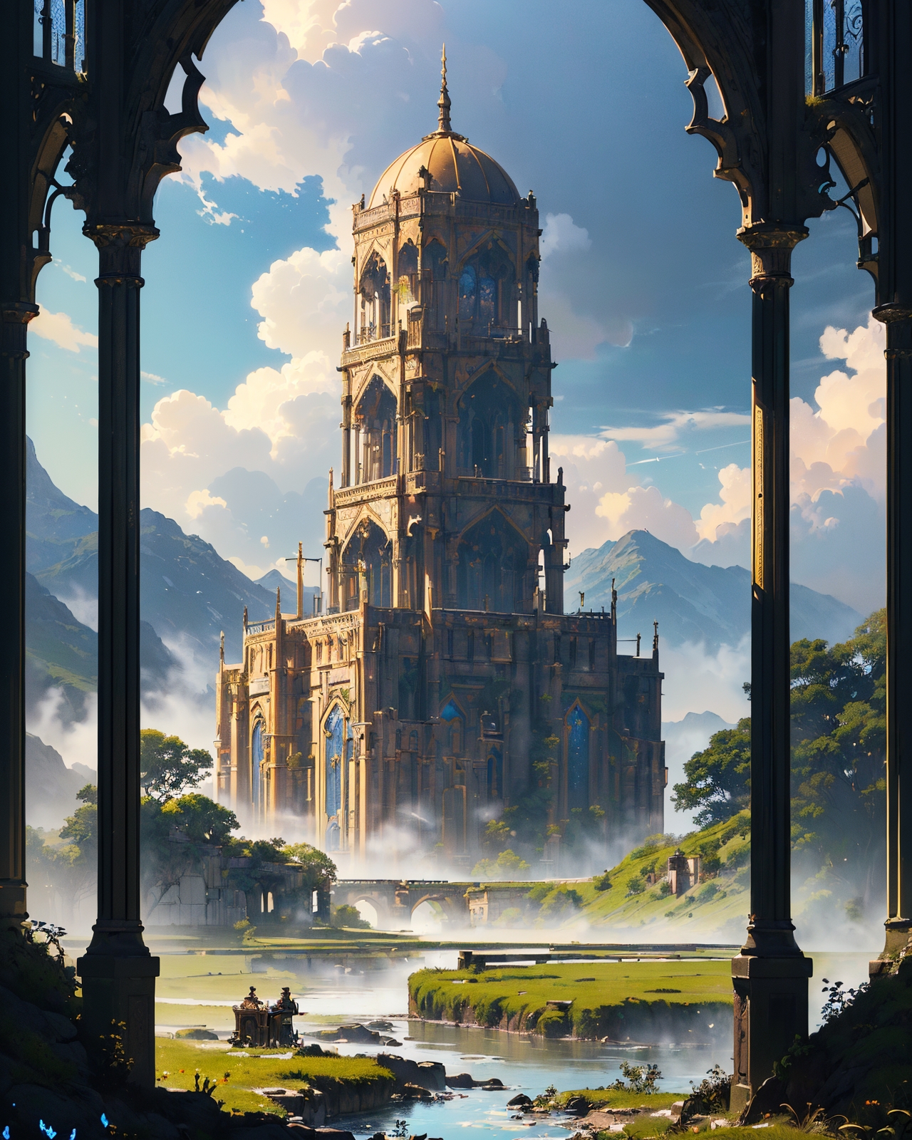 (masterpiece:1.4), (intricate details:1.4), (hyperrealistic:1.3),(painting:0.9),(fantasy landscape:1.3),
Steampunk: (brass gears), (Victorian architecture), (smokey atmospheres), (clockwork details),
Alpine meadow with wildflowers and glacial streams,  
Haboob engulfing desert highway,  
Pileus caps on growing cumulus,  
Starlight through ancient ruins, 
Mangrove tidal channels,  
Forest with leaves made of stained glass,
,
,
( f/8, shutter speed 1/60 sec, iso6400, white balance auto, exposure compensation    "+2.0 ev", shutter priority shooting mode, rule of thirds, focus mode single, evaluative metering:1.2),
<lora:JuggerCineXL2:1>,
 <lora:add-detail-xl:1.15>,
 <lora:WildcardX-XL-Detail-Enhancer:0.8>,
 <lora:sdxl_lightning_8step_lora:1>,
<lora:EnvyDramaticLightingXL02_photo:0.4>,
 <lora:xl_more_art-full_v1:0.6>,
 <lora:游戏概念场景（二次元方向）:0.15> HEZI ,
<lora:landscapes:0.3>,