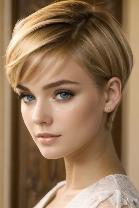ospb, best quality, high quality, masterpiece, headshot, perfect face, young blonde woman, short hair, light makeup, OverallDetail, fFaceDetail