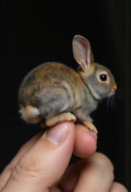 Ultra-realistic 32K photographed, a tiny cute bunnie with disheveled fur sitting on a human index finger, the finger is positioned sideways with clear detail of the skin's texture. The messy hair adds character to the scene, background is slightly out of focus, natural light gently highlights the subjects, shot with a Leica Q2, strong color contrast and sharp clarity, ultra sharp focus photo, cinematic, beautiful, vibrant, masterpiece, 32k, ultra HD, ultra-detailed, amazing quality, amazing artist, sharp edges, detailed textures, full view, atmospheric lighting, amazing visuals.