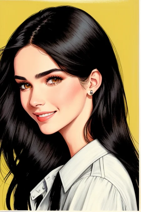 drawing of a kendal Jenner with long dark hair, beautiful smiling by youwillgotothemoon3
trending on artstation,award winning,highly detailed,intricate,masterpiece,best quality,