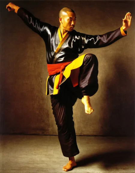 <lora:RembrandtXL_v1:1> RembrandtXL a Martial Art Man with Shaolin Monk Robe