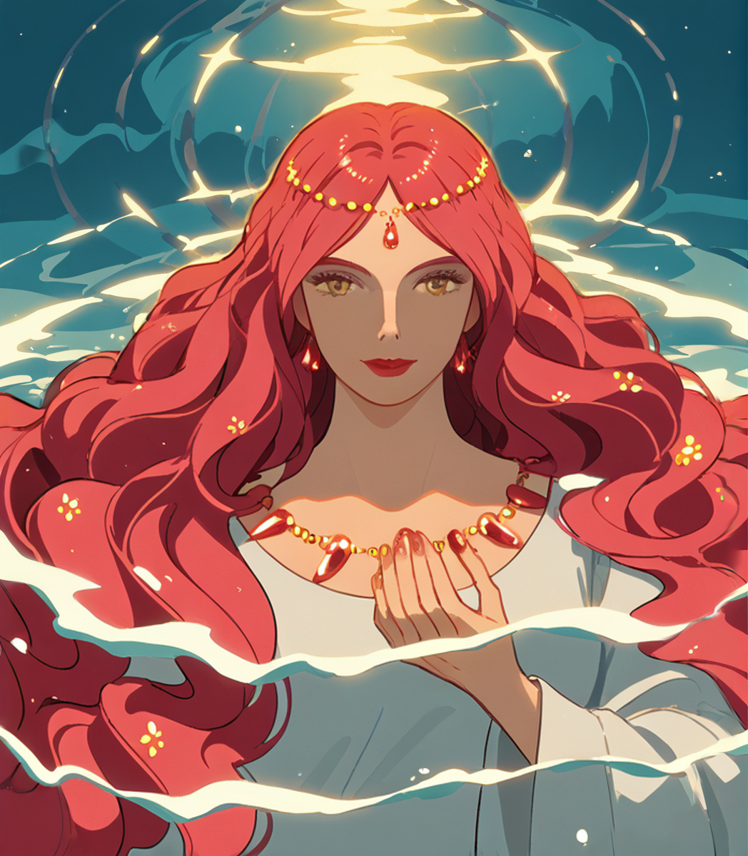 score_9, score_8_up, score_7_up,   <lora:Granmamare:1>, âGranmamare, the majestic and elegant sea goddess, with glowing golden light radiating from her, her hair flowing like water, surrounded by swirling waves and magical sea creatures, as she watches over her ocean kingdom with calm authority.â