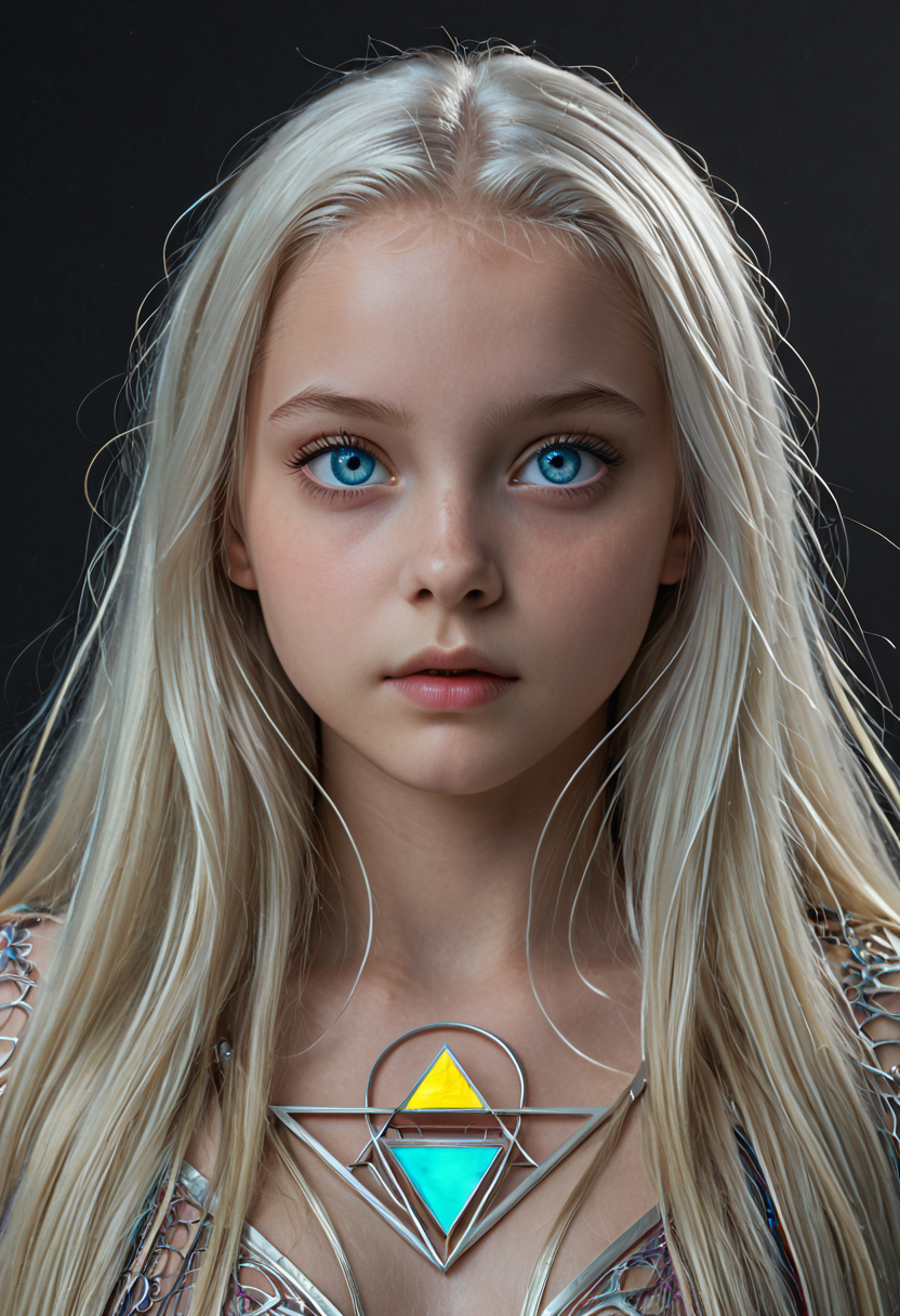 6+girls, 
cyberpunk art theme, a colorful abstract design with a dark background and a black background with a triangle shape in the center of the image, (22:0.9090909090909091), Cedric Seaut, (Keos Masons:1.1), a1bs2trac1t, background, aura, Hair, Long, silver-blonde hair, (often described as pale as moonlight:1.1), a hallmark of her Targaryen lineage. In the books, her hair is worn in intricate braids, symbolizing victories and tradition, Eyes, Large, violet eyes, often noted for their intensity and otherworldly quality, typical of the Valyrian race, Skin, Pale, creamy complexion with a smooth, almost luminous quality that enhances her striking beauty, Build, Slim and petite, yet strong and resilient, reflecting her gradual transformation from a timid girl into a determined leader, short in stature. The image is a testament to the power of female creativity and the transformative power of art.,
A young woman with long blonde hair and blue eyes. she has a serious expression on her face and is looking directly at the viewer. the background is black with colorful geometric shapes in various colors, including pink, orange, yellow, green, blue, purple, and red. the shapes are arranged in a way that creates a sense of depth and dimension. in the center of the image, there is a large white triangle with a black outline, which appears to be floating above her head. on either side of the triangle, there are smaller squares in different colors - pink, blue, green, yellow-orange, and red. these squares are connected by thin lines, creating a network-like pattern around the woman's face. - the overall effect is one of energy and movement, with the colors blending together to create a dynamic and energetic composition.
 <lora:a1bs2trac1t:1><lora:Princess-SDXL:1>