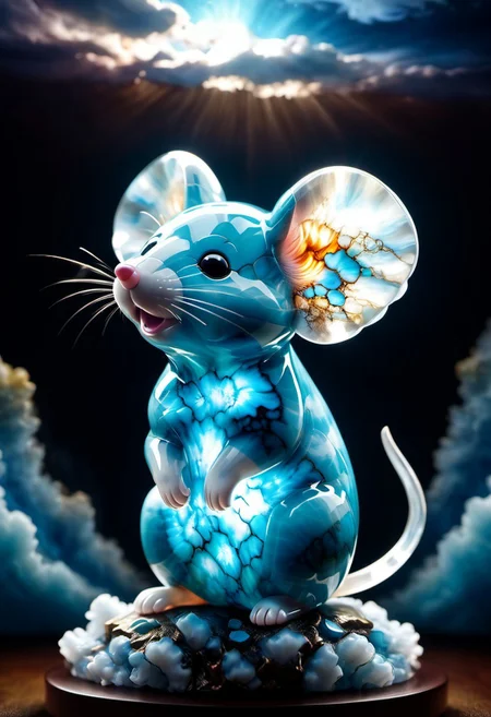 reij-lmlrmr, magic realism masterpiece, translucent chibi mouse, made of clouds, cloud, sky, day, light rays, glowing, luminism, bioluminescence, amazing, night, splash art, alcohol ink, intricately detailed, sharp focus, extremely detailed, dark fantasy, glowing, colorful painting, rich color, HDR, octane render, digital illustration, cinematic light. beautiful, vibrant, masterpiece, 8k, Ultra HD, amazing details, amazing quality, amazing artist, sharp edges, detailed textures, full view, atmospheric lighting, amazing visuals