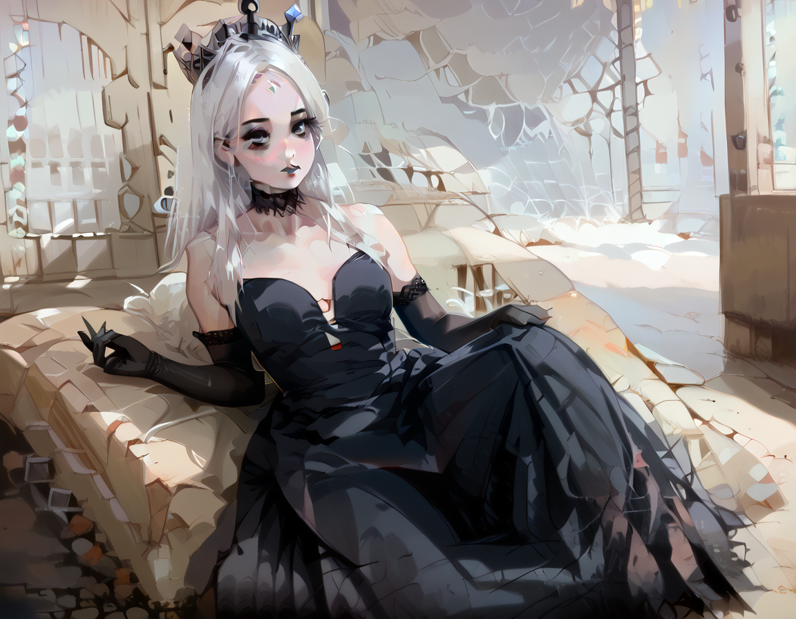 (score_9,score_8_up,score_7_up:1), 1girl, full body, Hitchcock, horror, (shadow contrast, cinematic lighting), Cute, (goth, (black lipstick, black mascara, black eyeshadow)), (skinny), white hair, shoulder length hair, choker, eyeshadow)), (white scarred skin), pawg, wide hips, milf, <lora:butt:1>, (laying on side), quiet saloon, ( black gloves, elbow gloves, black dress, lace, gown, tiara, crown), <lora:SWMS:1> SWMS). (<lora:spacemerge1:1> shipscene, SHIPSC3N3, warhammer style