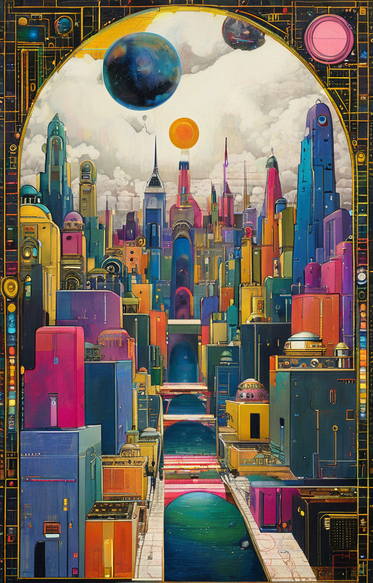 masterpiece,best quality,<lora:tbh147-sdxl:1>,illustration,style of Paul Laffoley cyberpunk city