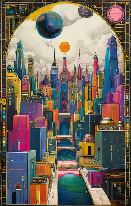 masterpiece,best quality,<lora:tbh147-sdxl:1>,illustration,style of Paul Laffoley cyberpunk city