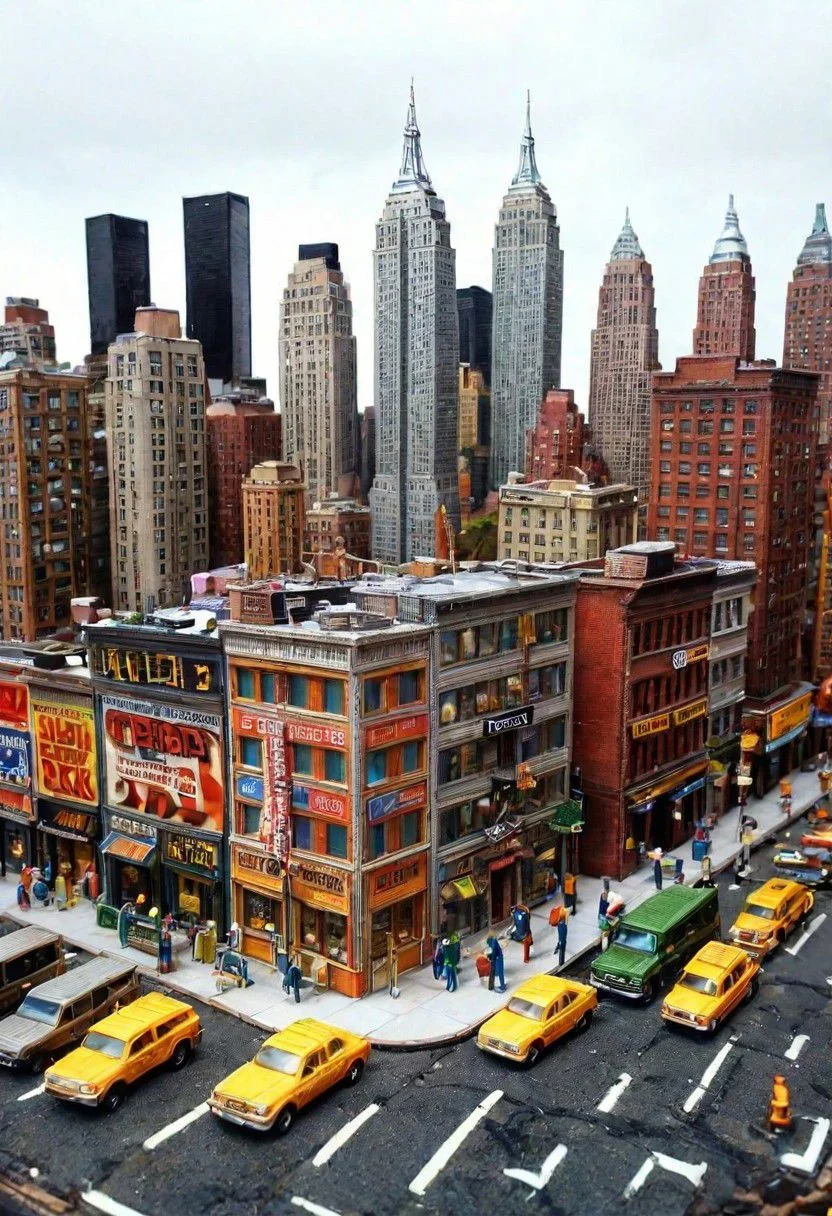 Miniature New York, high quality, detailed background, 8k,35mm