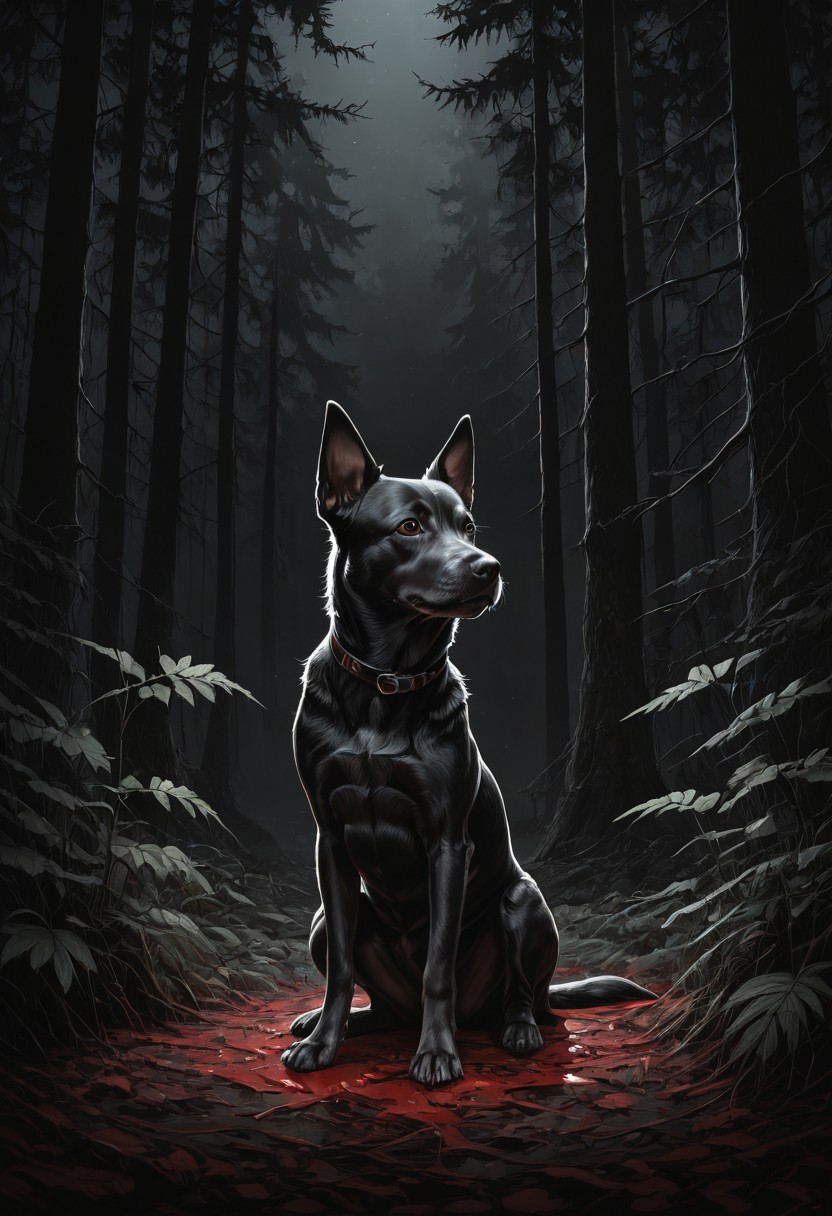 rbw-style, dog, sitting, dark forest
