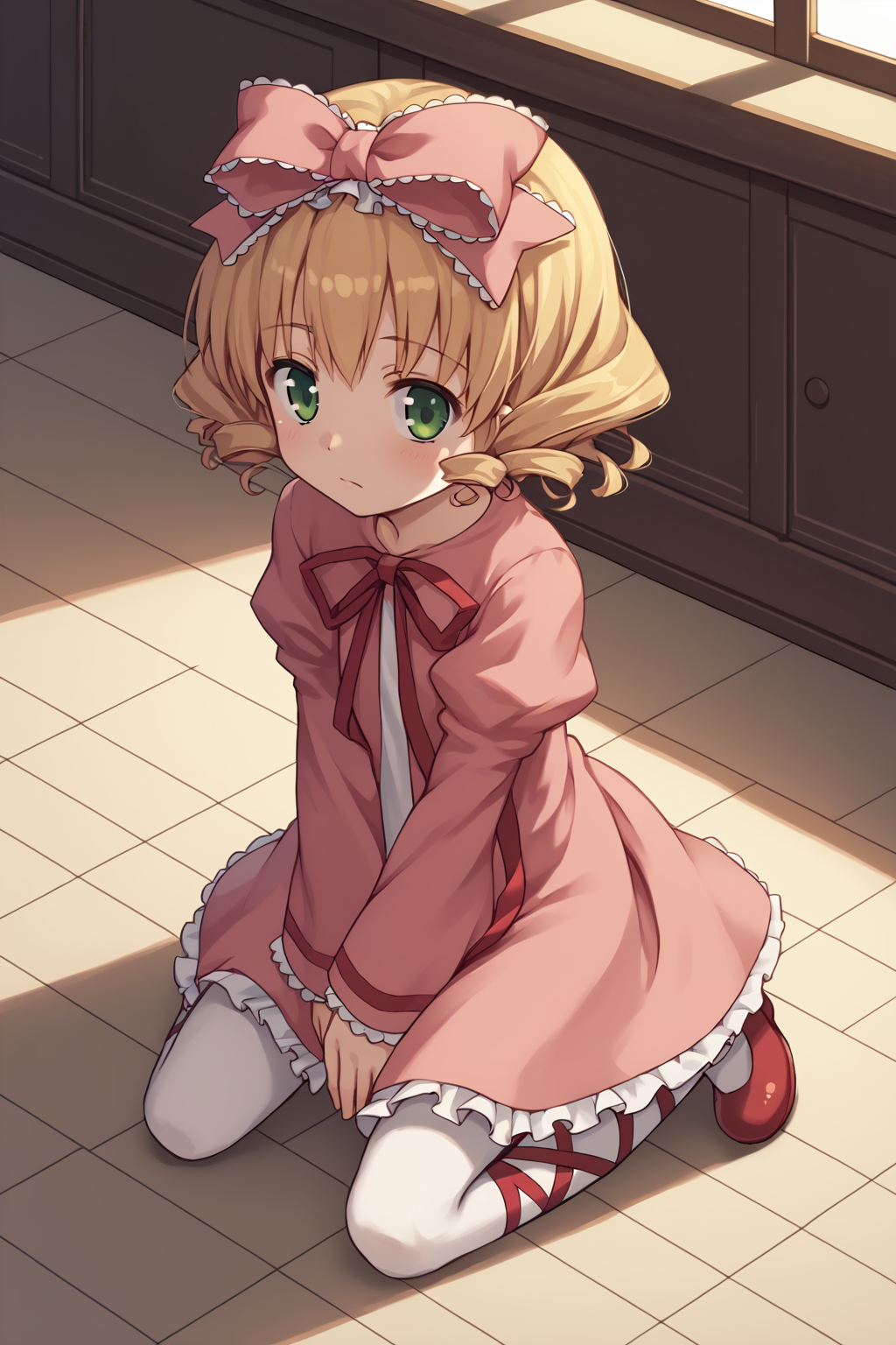 score_9, score_8_up, score_7_up, score_6_up, score_5_up, score_4_up, source_anime, BREAK
1girl, <lora:Hinaichigo_pdxl_v1.0:0.9> hinaichigo, dress, ribbon, bow, pantyhose, BREAK
kneeling, on floor, BREAK
indoors