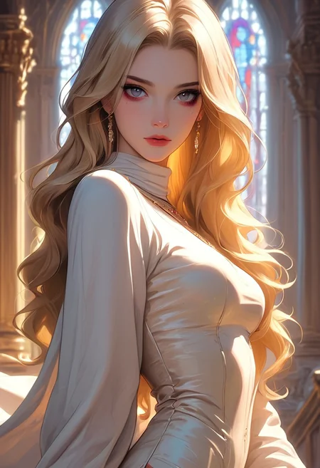 masterpiece, best quality, highly detailed, ultra-realistic, score_9, score_8_up, score_7_up, score_6_up,
BREAK
1woman, slim waist, medium breasts, pale skin, heavy makeup, long blonde hair, wavy, wearing silk scarves that barely cover her body, dancing in a palace, looking at viewer with a seductive expression, palace setting, golden decorations and curtains in the background, soft lighting, view from front, soft focus, depth of field.
BREAK
dynamic light, warm_light, vibrant colors warm_colors, soft focus, high contrast, textured surfaces, depth of field, dramatic shadows, rich details, palace-inspired color palette, cinematic composition.