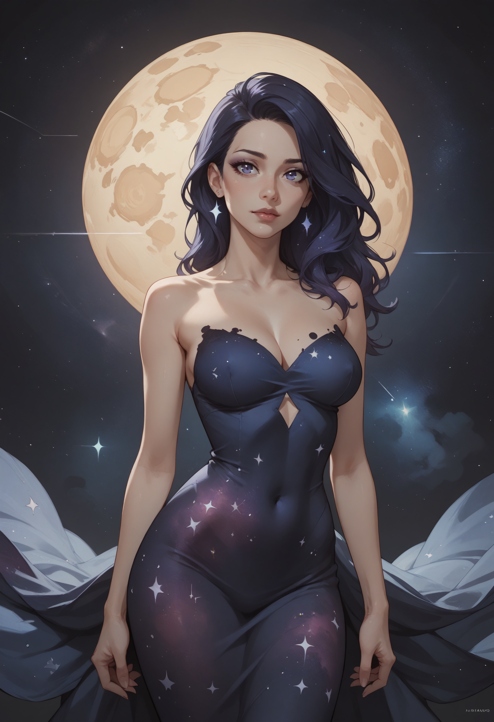 score_9, score_8_up, score_7_up, BREAK 1girl, abstract art, dark theme, cosmic dress, cosmic beauty, outer space, stars, nebula