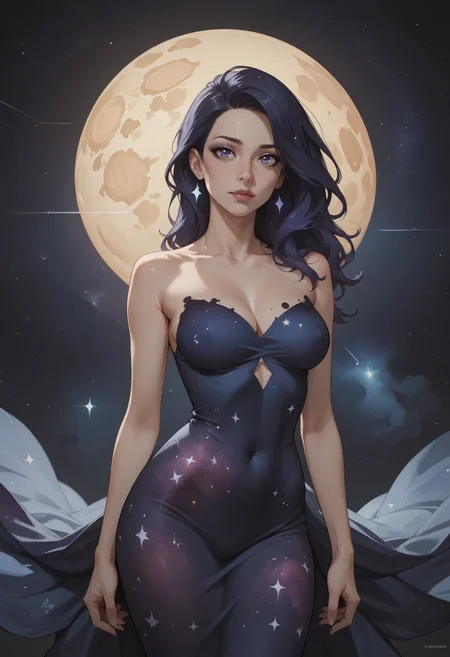 score_9, score_8_up, score_7_up, BREAK 1girl, abstract art, dark theme, cosmic dress, cosmic beauty, outer space, stars, nebula