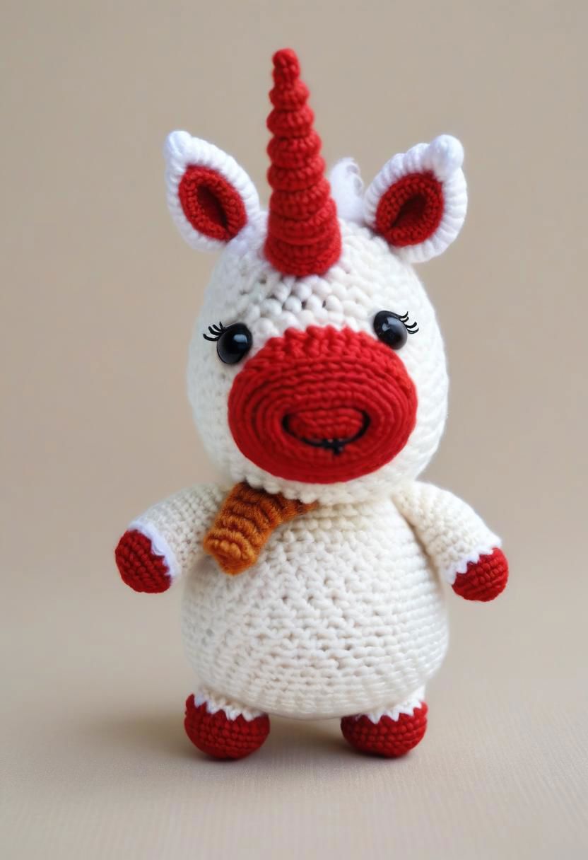 Crocheted Little Chubby unicorn dressed as  rudolph the red-nosed reindeer
