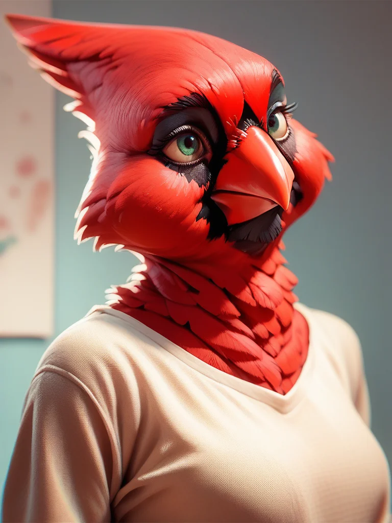 score_9, score_8_up, score_7_up, score_6_up,fscore_9, score_8_up, score_7_up, anthro , cardinal, marker \(artwork\), portrait, <lora:Anthro_birds_for_pony_-_2:1>