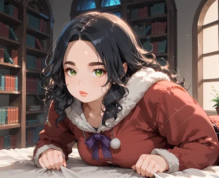 IllusP0s, PonyScores7, source_anime, ah1, IllustriousQual, interesting, exciting, spectacular, wonderful, <lora:natsumi_style:0.5>, <lora:by_usakun-pony:0.4>, by usakun, <lora:Akina_Bbw_Style_-_PonyXL:0.2>, AkinBw,
BREAK (celebrity photography, capturing public figures, showcasing personalities, vibrant colors, storytelling through visuals, dynamic compositions, unique perspectives, highlighting cultural impact, engaging imagery, powerful narratives, chronicling fame, emotional resonance, artistic interpretation, iconic moments, visual storytelling, celebrity culture),
BREAK 1girl, mature female, (round face:1.2), (thick eyebrows:1.3), (curvy), round-chin, caucasian, (plump face), <lora:Round_face:0.2>, <lora:ETO_OC_Illustrius:0.5>, eto_oc, skindentation, (plump), thick thighs, wide hips, busty, voluptuous, lips, <lora:venus body PonyXL:0.3>, <lora:shinyskin2:0.2>, glistening skin,
BREAK  (curly hair), long hair, (black hair:1.4), (parted hair:1.7), messy hair, kinky curls, <lora:hairdetailpxl:0.2>, hairdetailpxl,
BREAK (half green and brown eyes), (colorful eyes), (multicolored eyes), (downturned eyes:1.4), <lora:expressive eyes:0.2>, expressive eyes, <lora:eyedetailpxl:0.2>, eyedetailpxl, <lora:Eyes_High_Definition:0.2>, EyesHD,
BREAK ((haunted expression, Hollow eyes, tight lips, furrowed brow)), <lora:Expressive_H:0.2>, Expressiveh, <lora:Emotional_Anime_Expressions_PonyXL_Concept:0.2>, emotional, <lora:Best_Facial_Expression_LoRA_PONY:0.2>, looking at viewer, <lora:Detailed expressive EXEV style -XL Pony V1.0:0.2>, FaceDetail,
BREAK ((wrapped in a sheet, wrapped in a sheet with a sultry glance, creating an intimate  and enticing pose)),
BREAK (violet eggplant Santa suit onesie with a wide black belt and faux fur trim),
BREAK (((a tranquil office resembling a library, with bookshelves, cozy reading nooks, and soft lighting, encouraging focus and deep work))),
BREAK <lora:xl_more_art-full_v1:0.2>, <lora:aesthetic_anime_v1s:0.2>, <lora:EpicF4nta5yXL:0.2>, <lora:detailxl:0.2>, detailxl, <lora:Fant5yP0ny:0.2>, best quality, amazing quality, best aesthetic, absurdres, illustration, Volumetric_Lighting, ultra-detailed, very aesthetic, intricate details, 8k, masterpiece, best_quality
BREAK Stable_Yogis_PDXL_Positives, AS-Adult, <lora:Complicated fantasy portrait - XL Pony V2.0:0.2>, bad-hands-5, <lora:HDA_Detailer:0.3>, HDA_FatGirlXL,