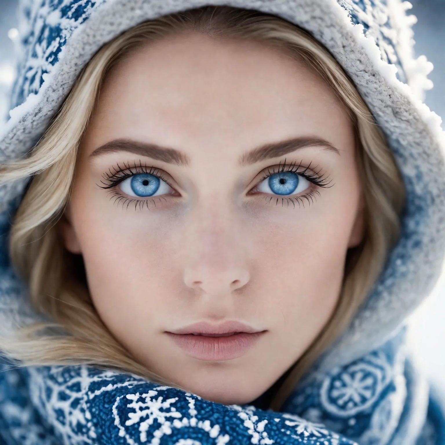cinematic film still a 35 year old woman with snow-inspired macroscopic patterns. bright blue eyes. Highlight concentric circles, dendritic, and lattice patterns in her clothing and background, using a wintry palette of blues, whites, and silvers. Aim for a serene expression and soft, diffused lighting to emphasize the delicate snowflake textures. <lora:btty:1> <lora:Cinematic Hollywood Film:1.5>, cinematic photorealistic, 8k uhd natural lighting, raw, rich, intricate details, key visual, atmospheric lighting, 35mm photograph, film, bokeh, professional, 4k, highly detailed . shallow depth of field, vignette, highly detailed, high budget, bokeh, cinemascope, moody, epic, gorgeous, film grain, grainy