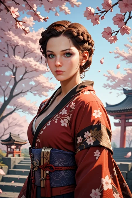 score_9, score_8_up, score_7_up, score_6_up
<lora:ACEvie:1>
ACEvie, 1girl, brown hair, braid, green eyes, looking at viewer, in a traditional kimono, surrounded by cherry blossoms
