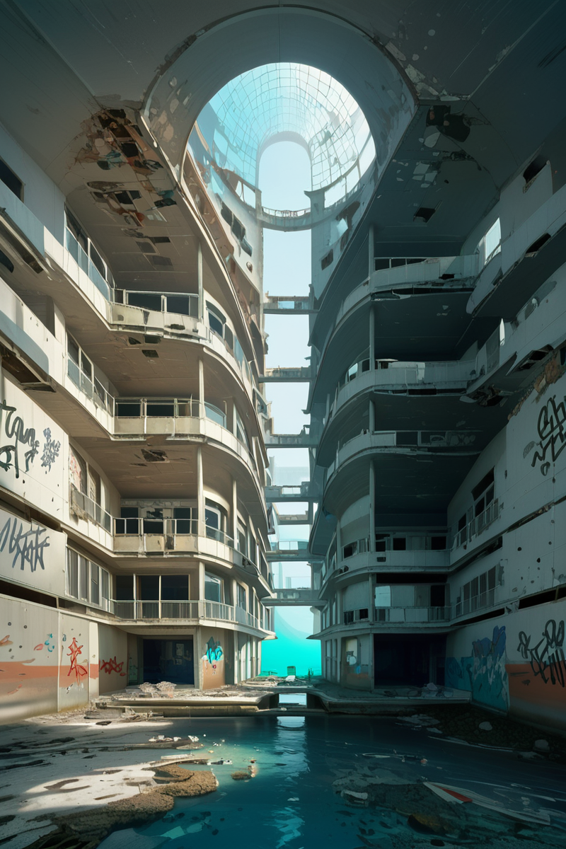 zPDXL2, score_9, score_8_up, score_7_up, <lora:AbandonedArchitecture_epoch_10:1>, abandoned buildings, 
school, overtaken by the sea, graffiti, day