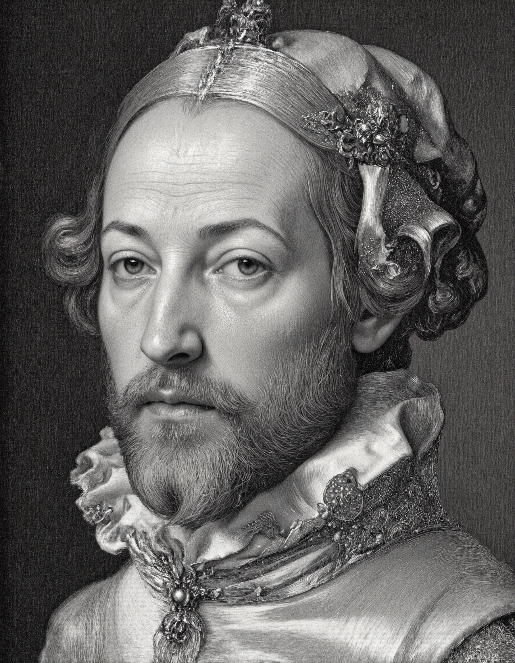 Rembrandt style <lora:yfg-albrecht-durer-v1:1>, YFG-Durer engraving, Oil painting portrait with expressive and textured brushwork and smooth blending and bold strokes, <lora:samantha:1>, <lora:Vintage_Erotism:1>, magical composition, modern fine detail . Baroque, chiaroscuro, realistic, emotional, "flat lighting