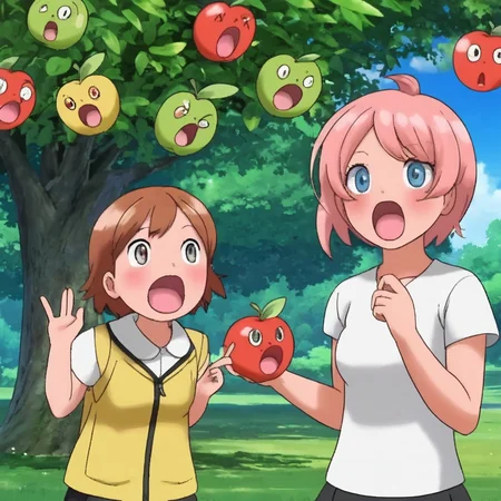 <lora:sapple_SDXL-000004:0.5>
sapple,outdoors, tree,screaming, apple face,
blank eyes, wide-eyed, clenched teeth, blush, day, pokemon (creature), sweat, food focus, colored skin,
best quality, high quality, highres, masterpiece,