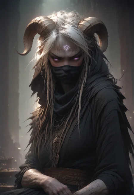 (absurdres, best quality, masterpiece:1.4), score_9, score_8_up, score_7_up, score_6_up, detailed, detailed body, detailed face, world of warcraft, fantasy, <lora:add-detail-xl:1.5>,
culDraenei, purple eyes,
(black robe, black hood, hood up, black face mask)
upper body, angry eyes,
indoor, tavern