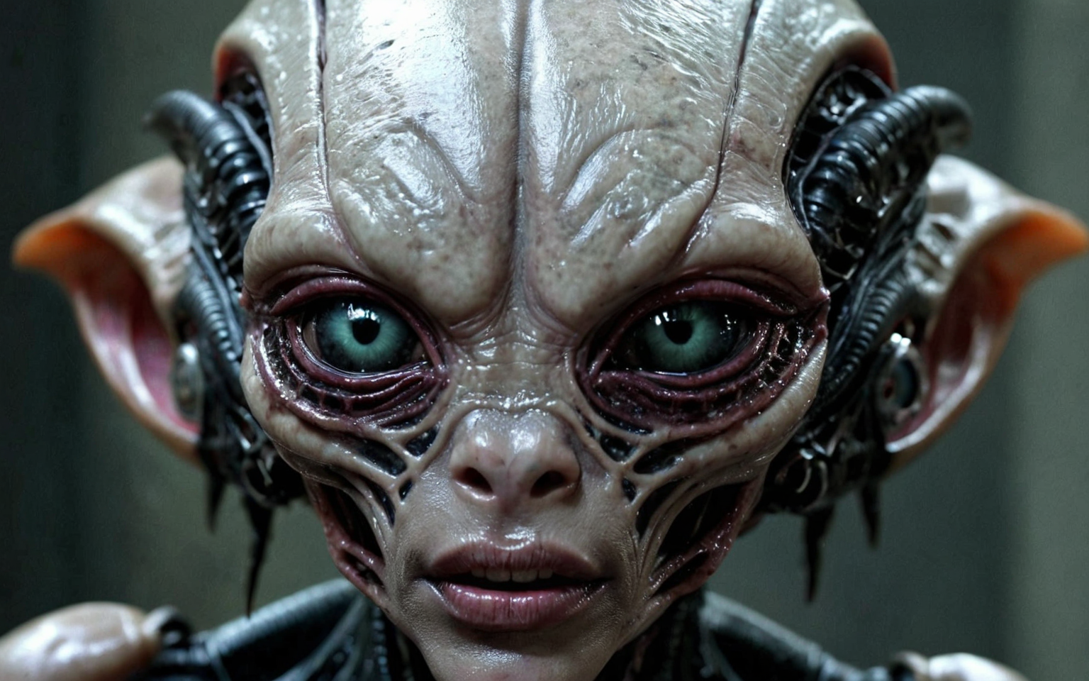 pierced alien species fashion hooker face close-up, highly detailed, torn, dirty <lora:alien-species:1>