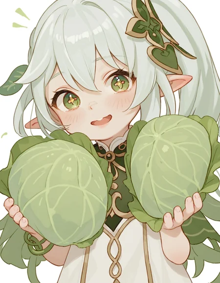 masterpiece, best quality, nahida (genshin impact), cabbage, crazy smile,