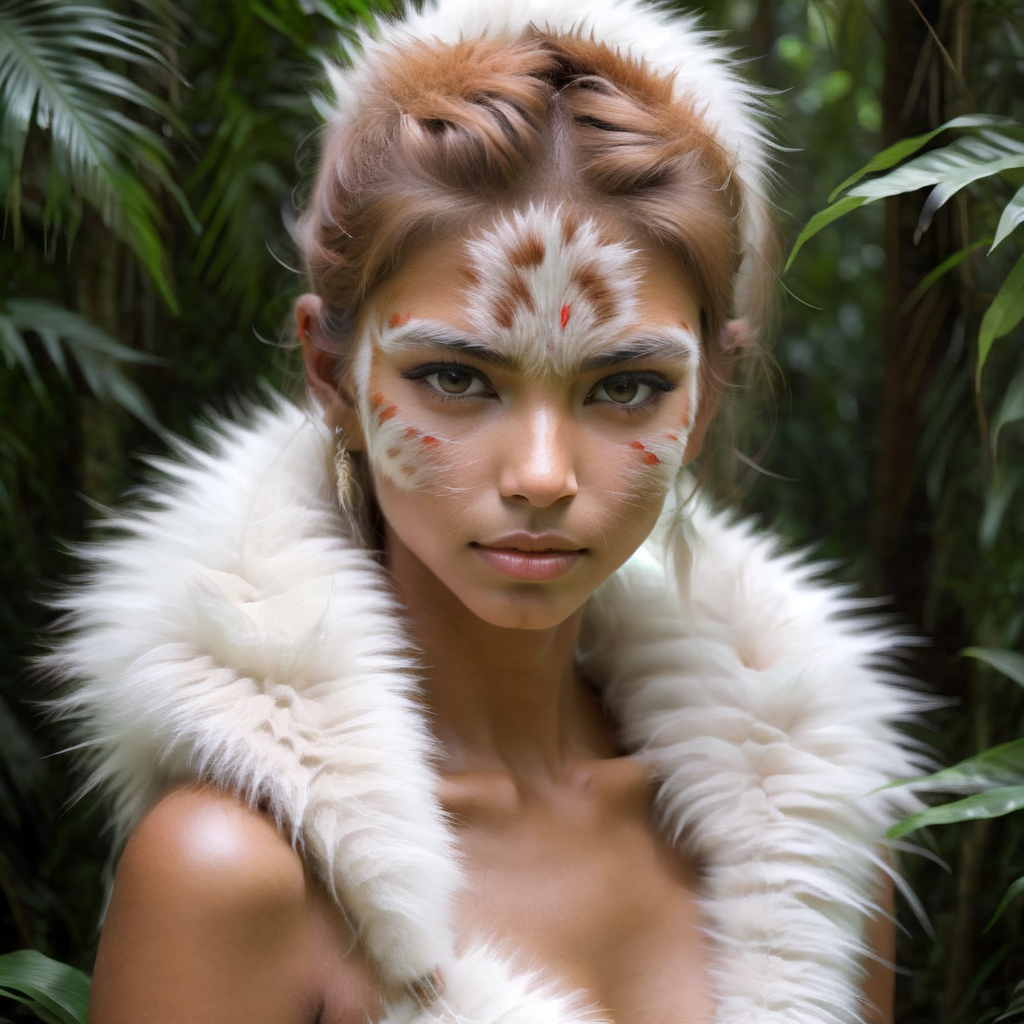 wanapi beautiful indian fur white fur girl in jungle <lora:wanapi:1>