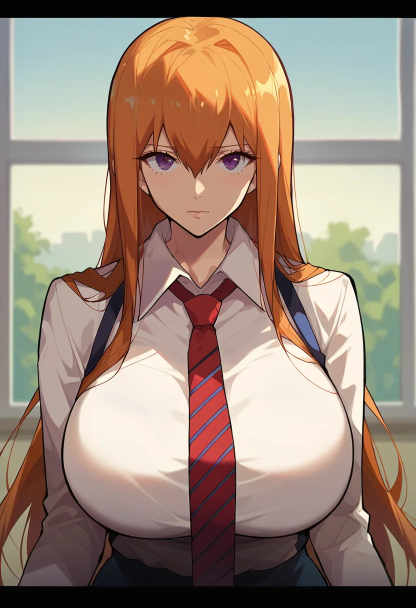 score_9, score_8_up, score_7_up, score_6_up, BREAK
mature female, curvy, huge breasts, huge thighs, 1girl,solo,long hair,looking at viewer,bangs,blue eyes,brown hair,shirt,hair between eyes,closed mouth,purple eyes,white shirt,necktie,collared shirt,orange hair,letterboxed,red necktie,portrait,makise kurisu <lora:PulenKompot-ASK_Style_PONYXL:1> ask